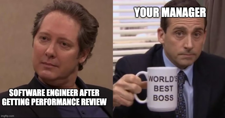 performance review | YOUR MANAGER; SOFTWARE ENGINEER AFTER GETTING PERFORMANCE REVIEW | image tagged in performance | made w/ Imgflip meme maker