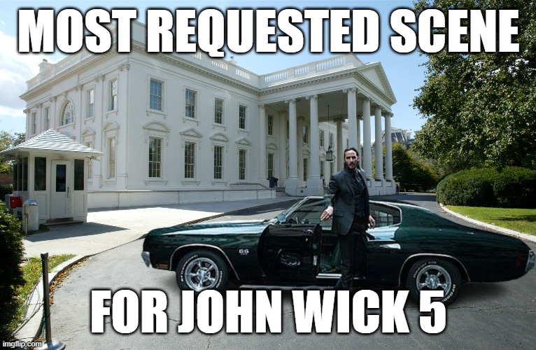 John Wick 5 Ending scene | MOST REQUESTED SCENE; FOR JOHN WICK 5 | image tagged in john wick,white house,mass shooting,target practice,fjb,puppy | made w/ Imgflip meme maker