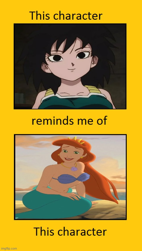 gine reminds me of queen athena | image tagged in this character reminds me of this character,dragon ball super,the little mermaid,animation,movies,disney | made w/ Imgflip meme maker