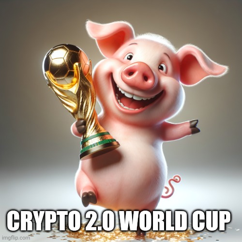 Pig holding the world cup | CRYPTO 2.0 WORLD CUP | image tagged in pig holding the world cup | made w/ Imgflip meme maker