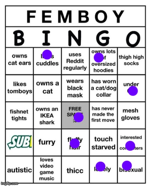 Femboy Bingo | image tagged in femboy bingo | made w/ Imgflip meme maker