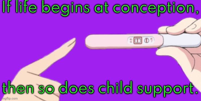 Attention potential fathers: | If life begins at conception, then so does child support. | image tagged in pregnancy test,responsibility,payday,baby daddy,consequences | made w/ Imgflip meme maker