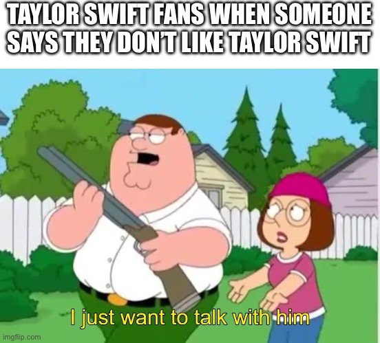 If you like her it’s fine. Just don’t harass people who don’t like her. | TAYLOR SWIFT FANS WHEN SOMEONE SAYS THEY DON’T LIKE TAYLOR SWIFT | image tagged in i just wanna talk to him,taylor swift | made w/ Imgflip meme maker