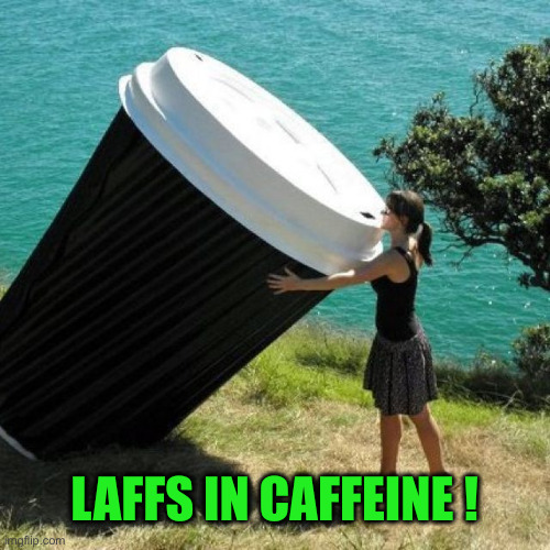 Giant Coffee | LAFFS IN CAFFEINE ! | image tagged in giant coffee | made w/ Imgflip meme maker