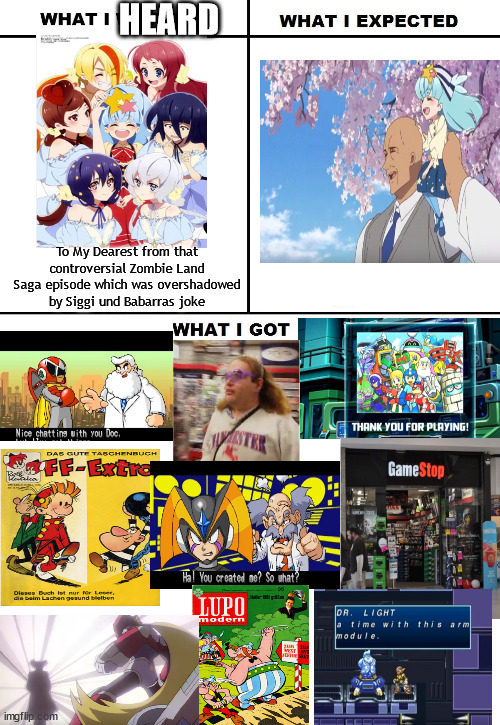 Expect Chris Chan to mace the Mega Man fans at Gamestop if Chris Chan will like Lily Hoshikawa better than Abigail Breslin | HEARD; To My Dearest from that controversial Zombie Land Saga episode which was overshadowed by Siggi und Babarras joke | image tagged in what i watched/ what i expected/ what i got,chris chan,zombieland saga,megaman,megaman x,protest | made w/ Imgflip meme maker