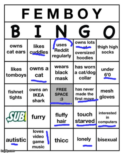 nog bongi | image tagged in femboy bingo | made w/ Imgflip meme maker