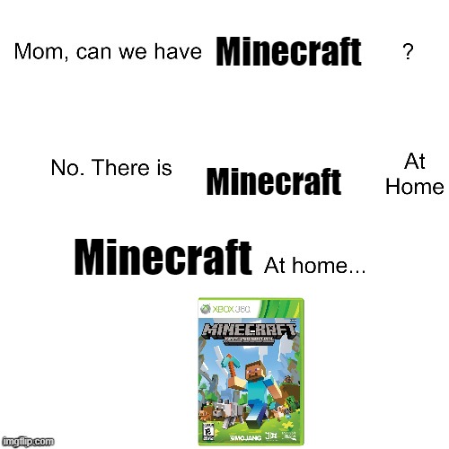 POV: you started Minecaft 10 years ago. | Minecraft; Minecraft; Minecraft | image tagged in mom can we have | made w/ Imgflip meme maker
