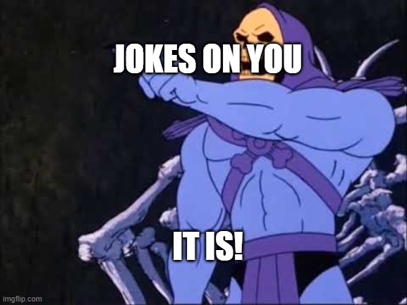 IT IS! JOKES ON YOU | image tagged in skeletor | made w/ Imgflip meme maker