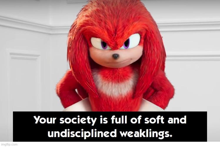 Your Society Is Full of Soft and Undisciplined Weaklings | image tagged in your society is full of soft and undisciplined weaklings | made w/ Imgflip meme maker