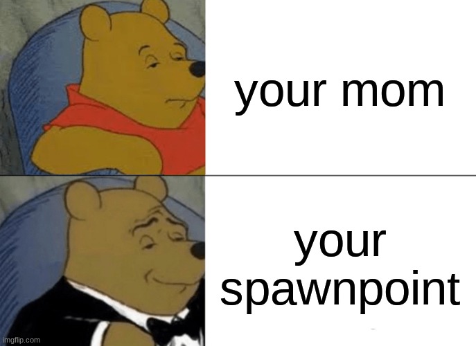 idk | your mom; your spawnpoint | image tagged in memes,tuxedo winnie the pooh | made w/ Imgflip meme maker