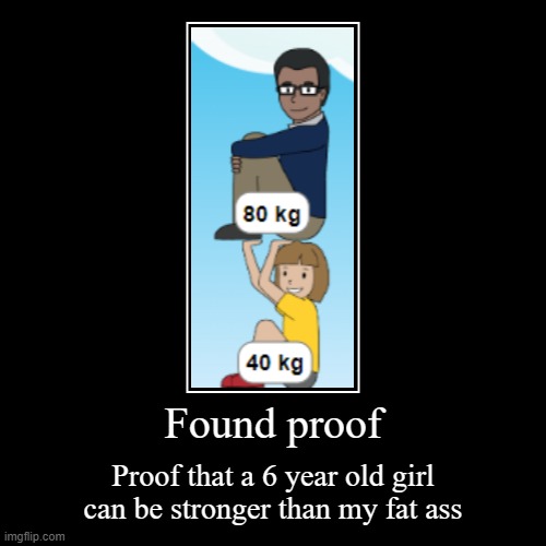 mussle | Found proof | Proof that a 6 year old girl can be stronger than my fat ass | image tagged in funny,demotivationals | made w/ Imgflip demotivational maker