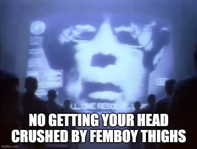 1984 Macintosh Commercial | NO GETTING YOUR HEAD CRUSHED BY FEMBOY THIGHS | image tagged in 1984 macintosh commercial | made w/ Imgflip meme maker