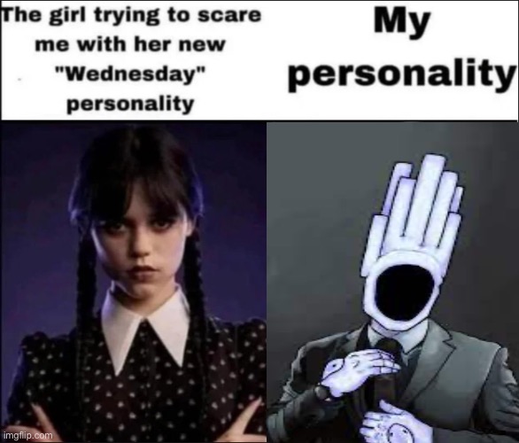 The girl trying to scare me with her new Wednesday personality | image tagged in the girl trying to scare me with her new wednesday personality | made w/ Imgflip meme maker