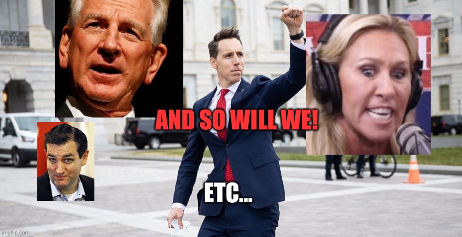 Traitor Josh Hawley | AND SO WILL WE! ETC… | image tagged in traitor josh hawley | made w/ Imgflip meme maker
