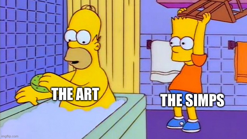 bart hitting homer with a chair | THE ART THE SIMPS | image tagged in bart hitting homer with a chair | made w/ Imgflip meme maker