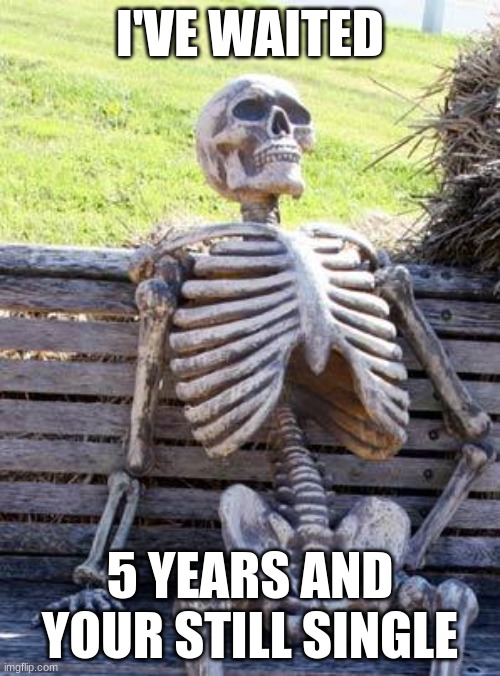 me | I'VE WAITED; 5 YEARS AND YOUR STILL SINGLE | image tagged in memes,waiting skeleton | made w/ Imgflip meme maker