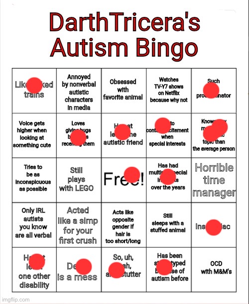 gjdhsjjdhejfirjjcjdidjfje | image tagged in darthtricera's autism bingo | made w/ Imgflip meme maker
