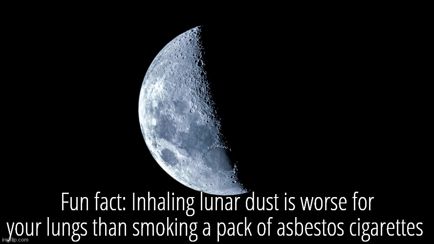 Fun fact: Inhaling lunar dust is worse for your lungs than smoking a pack of asbestos cigarettes | made w/ Imgflip meme maker