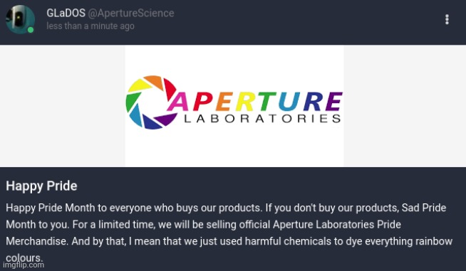 Um excuse me what the actual fu** | image tagged in aperture science celebrates pride month | made w/ Imgflip meme maker