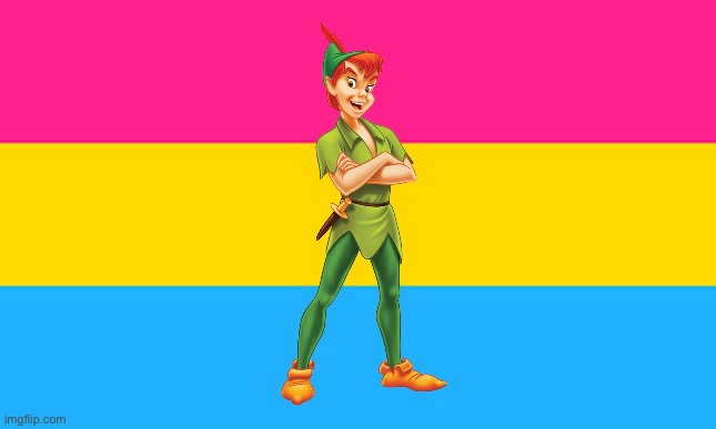 Peter Pan | image tagged in pan flag,peter pan,pride,pansexual,lgbtq,puns | made w/ Imgflip meme maker