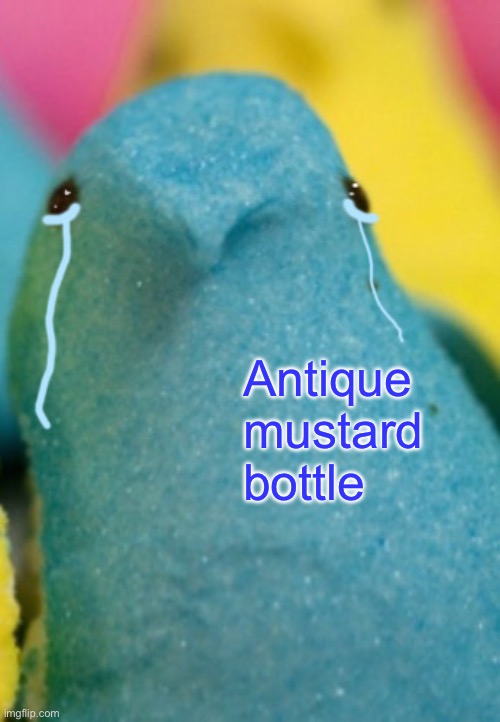Majik Peeps Sadge | Antique mustard bottle | image tagged in majik peeps sadge | made w/ Imgflip meme maker