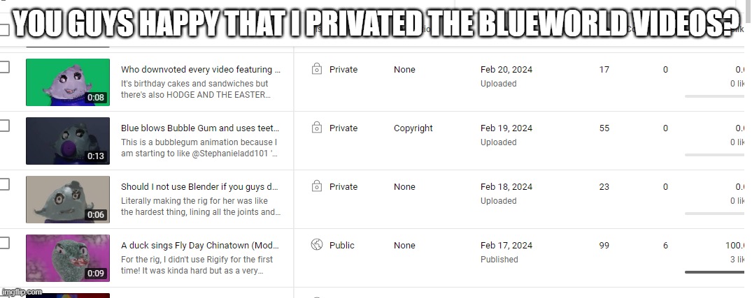 I am now into Gameplaying again | YOU GUYS HAPPY THAT I PRIVATED THE BLUEWORLD VIDEOS? | made w/ Imgflip meme maker