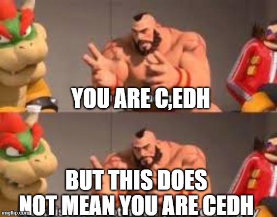 Zangief bad guy | YOU ARE C,EDH; BUT THIS DOES NOT MEAN YOU ARE CEDH | image tagged in zangief bad guy | made w/ Imgflip meme maker