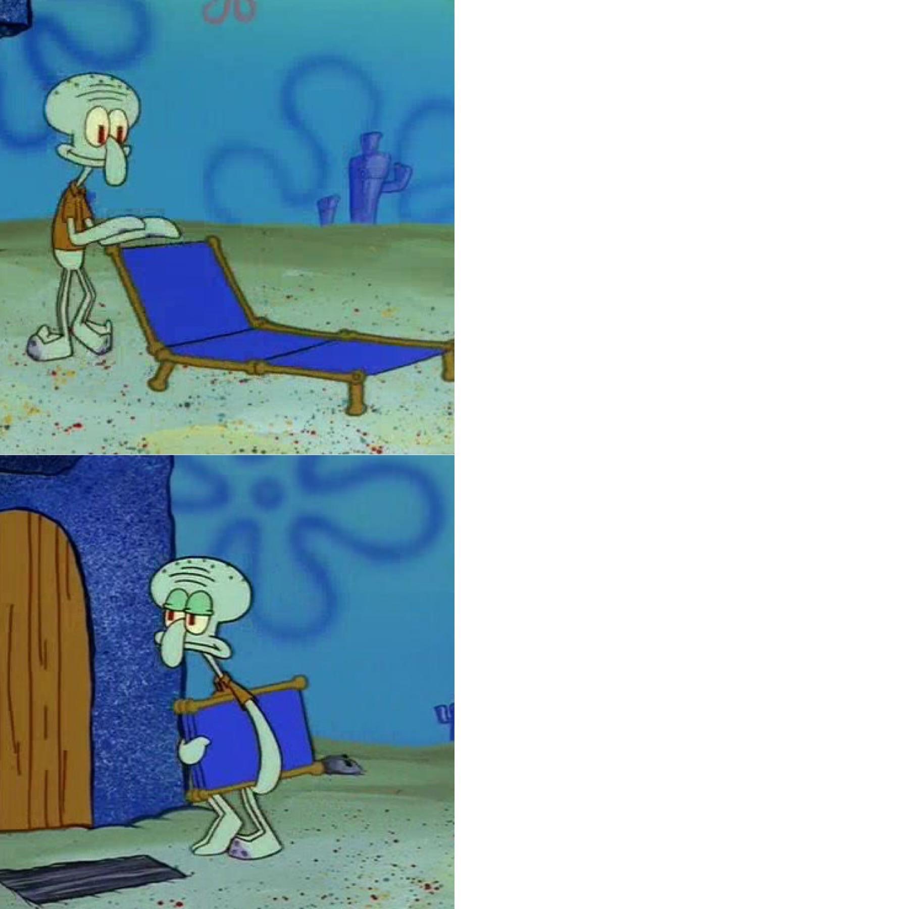 Squidward lawn chair Blank Meme Template