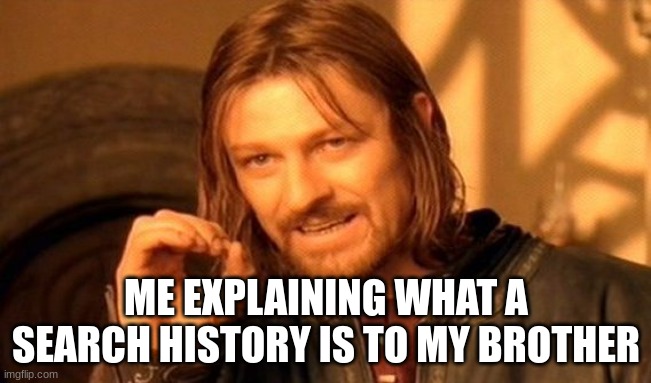 One Does Not Simply Meme | ME EXPLAINING WHAT A SEARCH HISTORY IS TO MY BROTHER | image tagged in memes,one does not simply | made w/ Imgflip meme maker