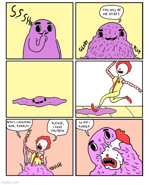 The grimace trick | image tagged in mcdonald's,ronald mcdonald,grimace,comics,comics/cartoons,trick | made w/ Imgflip meme maker