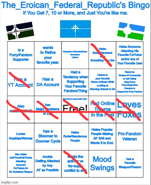 Taking The_Eroican_Federal_Republic's Bingo! | image tagged in the_eroican_federal_republic's bingo | made w/ Imgflip meme maker