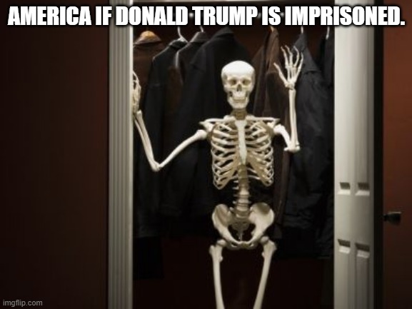 AMERICA IF DONALD TRUMP IS IMPRISONED. | image tagged in skeleton in closet | made w/ Imgflip meme maker