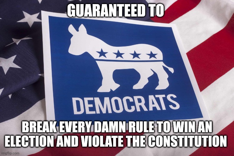 democrats | GUARANTEED TO; BREAK EVERY DAMN RULE TO WIN AN ELECTION AND VIOLATE THE CONSTITUTION | image tagged in democrats | made w/ Imgflip meme maker