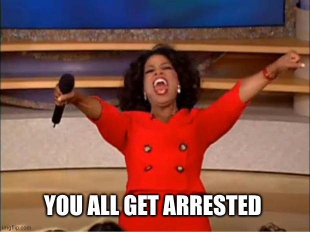 Oprah You Get A Meme | YOU ALL GET ARRESTED | image tagged in memes,oprah you get a | made w/ Imgflip meme maker