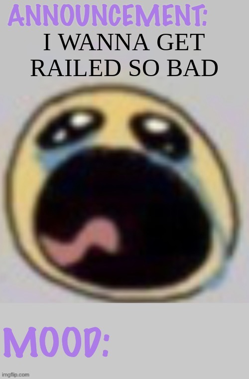 Bloomys announcement template | I WANNA GET RAILED SO BAD | image tagged in bloomys announcement template | made w/ Imgflip meme maker
