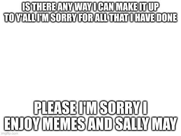 m | IS THERE ANY WAY I CAN MAKE IT UP TO Y'ALL I'M SORRY FOR ALL THAT I HAVE DONE; PLEASE I'M SORRY I ENJOY MEMES AND SALLY MAY | image tagged in m | made w/ Imgflip meme maker