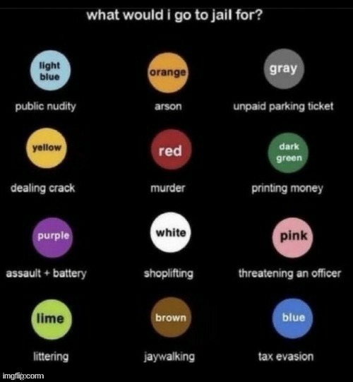 dead chat so lets do this ig | image tagged in what would i go to jail for | made w/ Imgflip meme maker