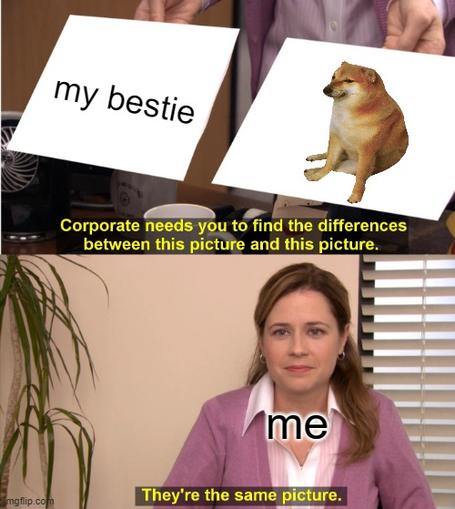 They're The Same Picture Meme | my bestie; me | image tagged in memes,they're the same picture | made w/ Imgflip meme maker