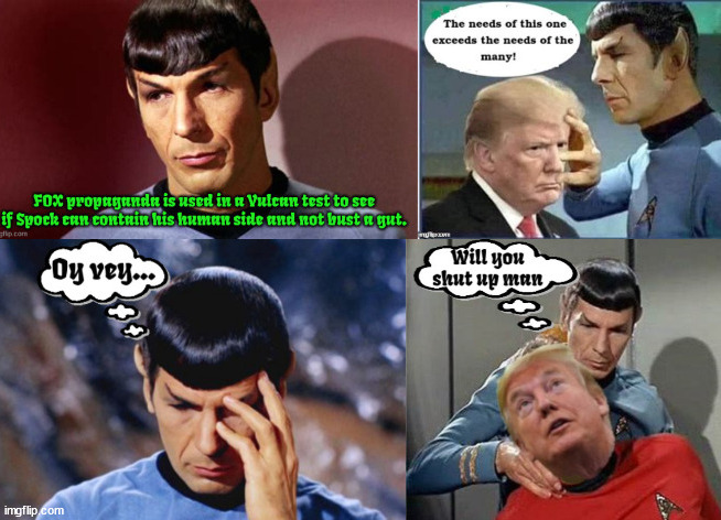 Silence of the Spock's | image tagged in vulcan logic,foxaganda,will you shut up man,star trek,mind meld,maga maniac | made w/ Imgflip meme maker