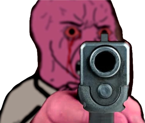 High Quality Pink Wojak Pointing a Gun at You. Blank Meme Template