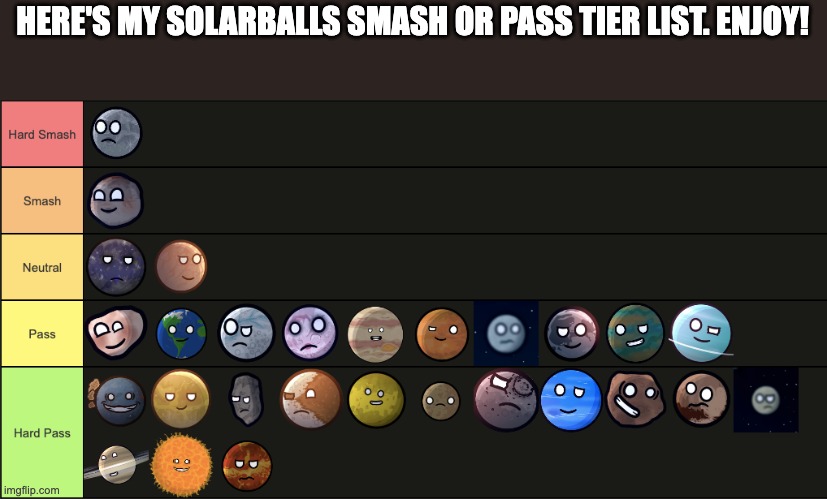 HERE'S MY SOLARBALLS SMASH OR PASS TIER LIST. ENJOY! | image tagged in solarballs | made w/ Imgflip meme maker