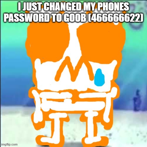 Zad SponchGoob | I JUST CHANGED MY PHONES PASSWORD TO GOOB (466666622) | image tagged in zad sponchgoob | made w/ Imgflip meme maker