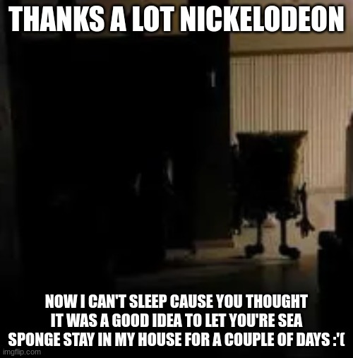 funny meme | THANKS A LOT NICKELODEON; NOW I CAN'T SLEEP CAUSE YOU THOUGHT IT WAS A GOOD IDEA TO LET YOU'RE SEA SPONGE STAY IN MY HOUSE FOR A COUPLE OF DAYS :'( | image tagged in asoingbob balloon | made w/ Imgflip meme maker