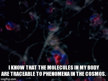 I KNOW THAT THE MOLECULES IN MY BODY ARE TRACEABLE TO PHENOMENA IN THE COSMOS. | image tagged in gifs | made w/ Imgflip video-to-gif maker