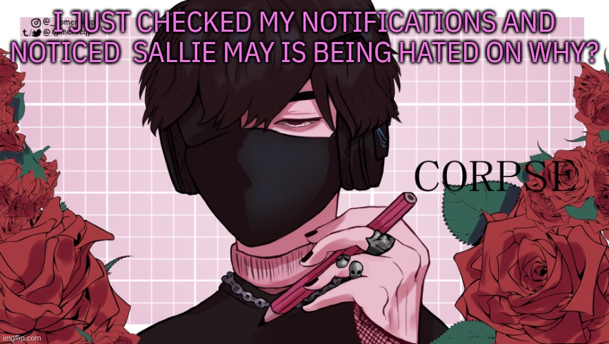 Holi corpse temp | I JUST CHECKED MY NOTIFICATIONS AND NOTICED  SALLIE MAY IS BEING HATED ON WHY? | image tagged in holi corpse temp | made w/ Imgflip meme maker