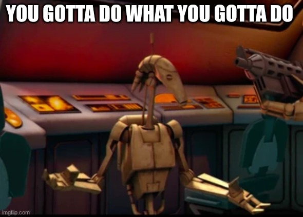 battle droid | YOU GOTTA DO WHAT YOU GOTTA DO | image tagged in battle droid | made w/ Imgflip meme maker