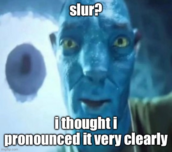 Avatar guy | slur? i thought i pronounced it very clearly | image tagged in avatar guy | made w/ Imgflip meme maker