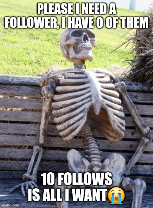 Died of waiting for a follow | PLEASE I NEED A FOLLOWER, I HAVE 0 OF THEM; 10 FOLLOWS IS ALL I WANT😭 | image tagged in memes,waiting skeleton | made w/ Imgflip meme maker