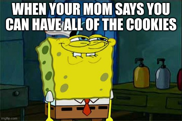 Don't You Squidward | WHEN YOUR MOM SAYS YOU CAN HAVE ALL OF THE COOKIES | image tagged in memes,don't you squidward | made w/ Imgflip meme maker