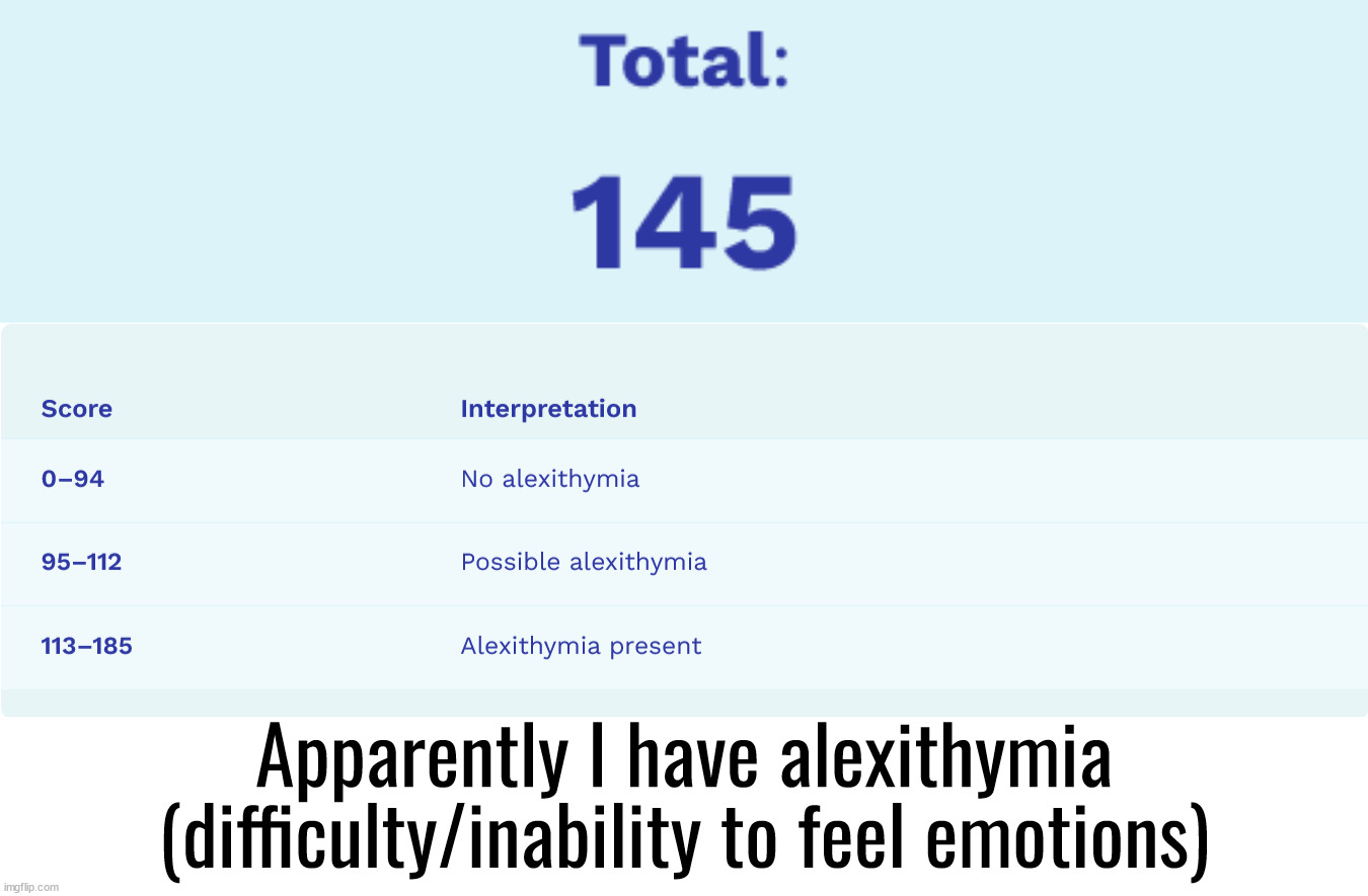 Didn't know that | Apparently I have alexithymia (difficulty/inability to feel emotions) | made w/ Imgflip meme maker